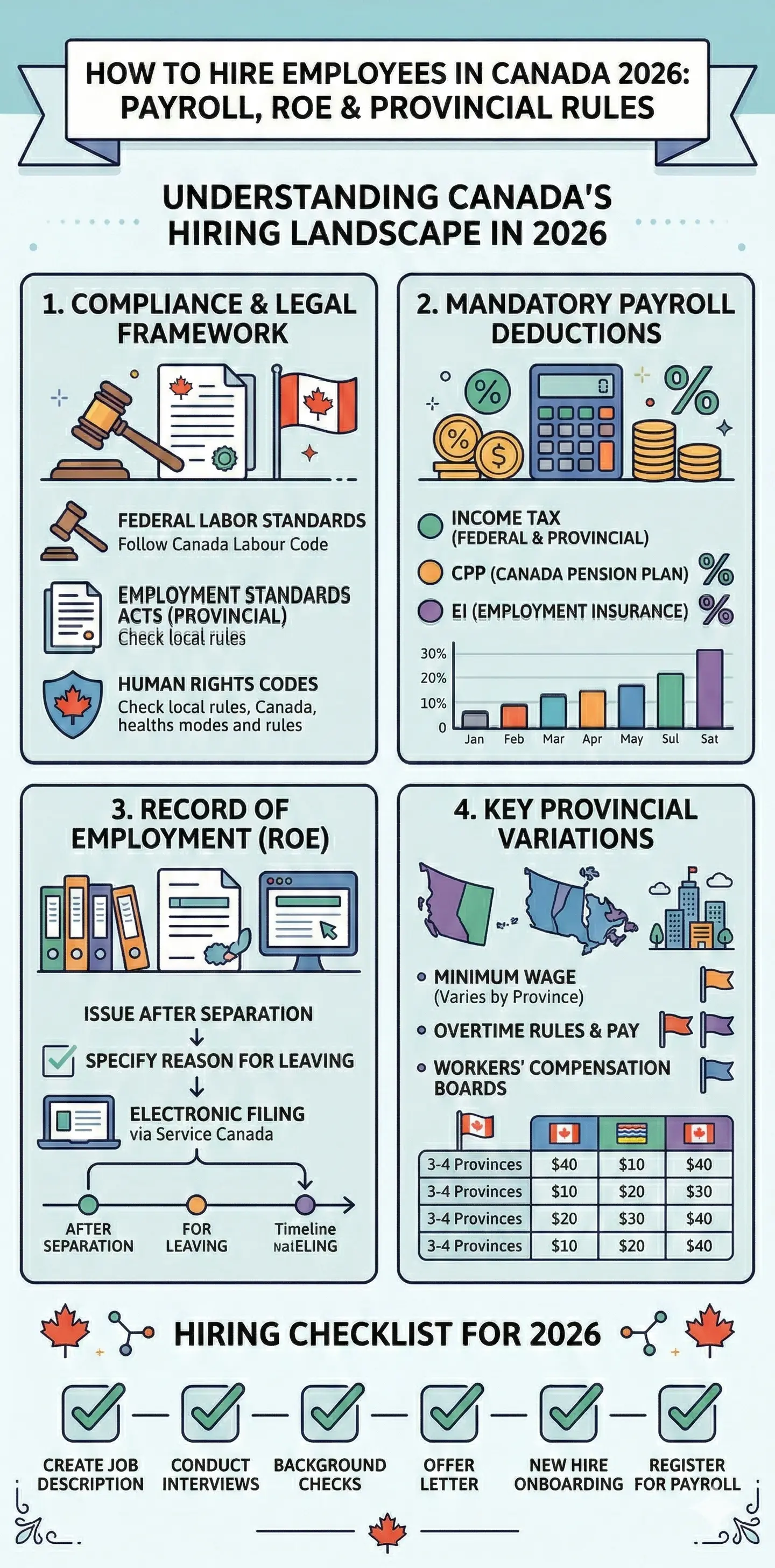 Infographic: How to Hire Employees in Canada 2026: Payroll, ROE and Provincial Rules — key facts and figures at a glance